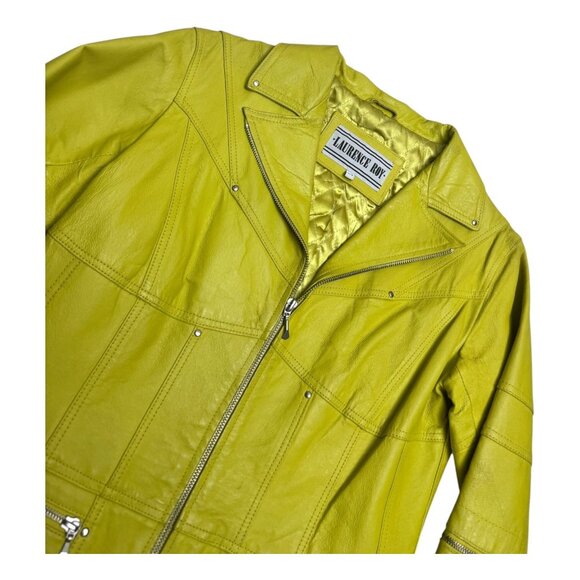 LAURENCE ROY Vintage LEATHER Luxury Neon Retro Bomber Jacket Womens Large - Picture 3 of 10